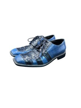 Vintage Miralto Vegas Two Tone Blue Faux Crocodile Mens Dress Shoes 11.5